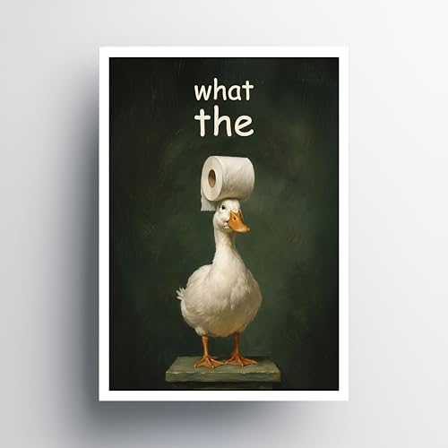 Image of Rekoframes Funny Duck with Toilet Paper Bathroom Poster, Self Adhesive, Water Resistant, 8.2x11.5 Inch, Humorous Restroom Decor (Duck)