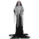 Halloween Animatronics, 13x57 Standing Haunted Angel Ghost Animatronic con Voz activada, aterradoras Decoraciones de Halloween para Animatronics de Patio Exterior Interior