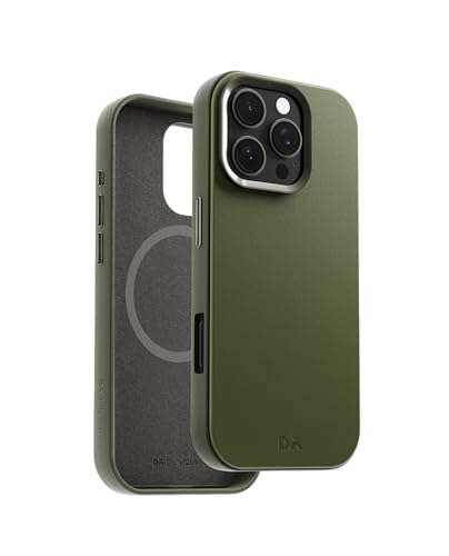 Image of DailyObjects Leatherite Case for iPhone 16 Pro Compatible with Mag-Safe Wireless Charging | Green-Olive Hybrid Magnetic Back Cover