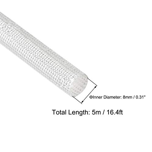 sourcing map Weiße 600C Temperaturbeständigkeit PVC-Glasfaserkunststoff-Isolierhülse 5M lang 8mm Durchmesser