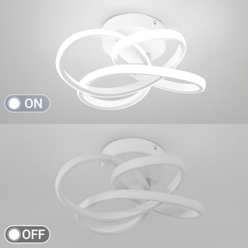 Image of CANEOE Modern Led Ceiling Light Fixture, 6000K Small Hallway Ceiling Light, White Close to Ceiling Lights for Hallway Bedroom Bathroom Entryway Balcony Stair Curved Design Ceiling Lamp (White)