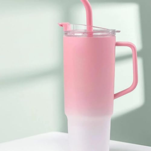 Image of Large Handle Water Bottle with Straw for Desk, Office, Travel - 1200 /900 /300 ML Gradient & Matte Hydration Bottle Set (Pink)