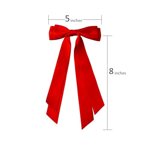 Lazos para cabello rojos y negros para mujer - 2 piezas de lazos de cinta de satén sedoso con clip metálico, accesorios para el cabello para niñas miniatura 4