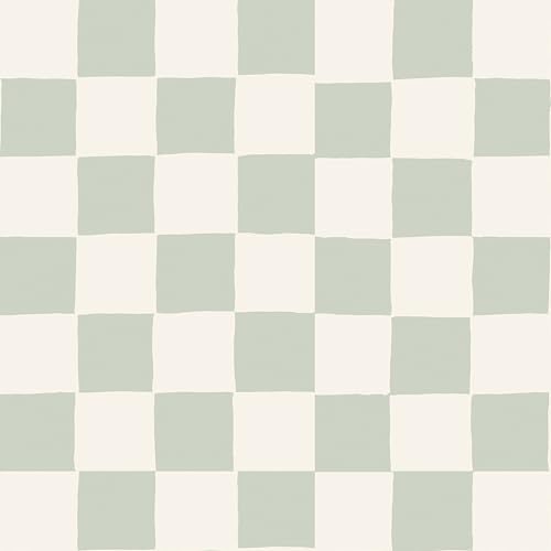 HelloWall 17.5x393 Green Plaid Wallpaper Stick and Peel Sage Cream Beige Checkered Vinyl Self Adhesive Renter Friendly Cute Contact Paper for Cabinets Watercolor Gingham Wallpaper Nursery Playroom