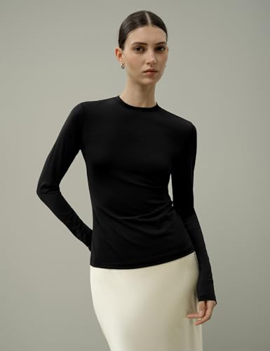 Image of LilySilk Women Silk Breeze Jersey T-Shirt Long Sleeves Slim Fit Tee Ladies Soft and Stretch Round Neck