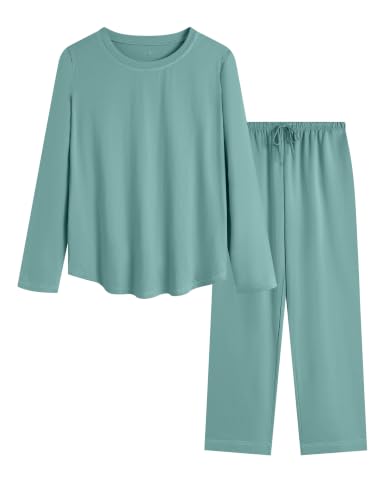 Image of KCW Womens Pajamas Sets 100% Cotton 2 Piece Lounge Set Long Sleeve Tops and Pants Soft Pjs Sleepwear with Pockets