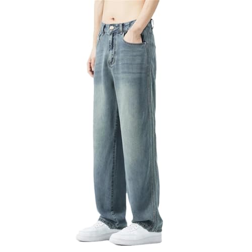 Men Vintage Straight Jeans with Pockets Wide Pants Loose Casual Street Denim Trousers