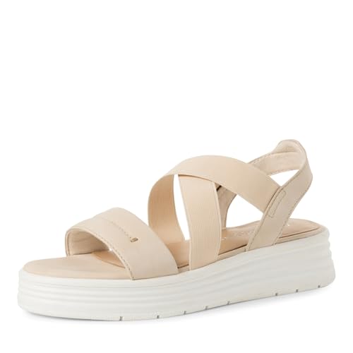 MARCO TOZZI Damen Sandalen flach Elastisch Plateau, Beige (Cream), 39 EU