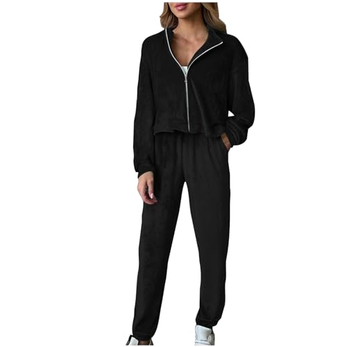 Ensemble 2 pièces femme avec pantalon jambe droite et haut col montant zippé