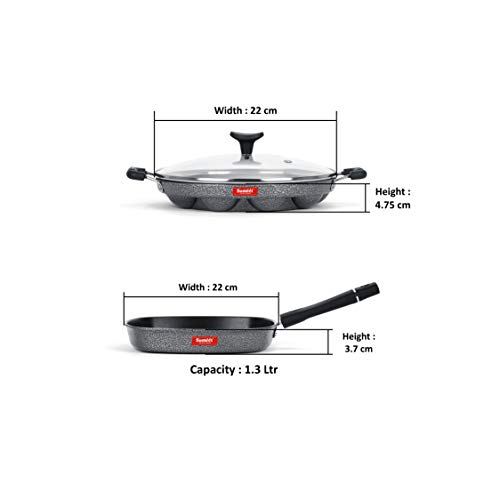 Image of Sumeet NonStick Cookware Set (Appam Patra with Glass Lid - 12 Cavity Grill Pan-22cm Dia)