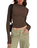【T-shirt à manches longues Slim Fit】Ce haut basique pour femme séduit par sa coupe ajustée et son tissu extensible confortable. Parfait pour l’automne et l’hiver – porté seul ou comme sous-pull.