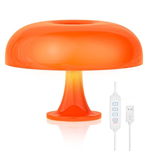 Orange Mushroom Lamp, Vintage Table Lamp, Mid Century Modern Retro Mushroom Style, USB Powered dimmable, Apply Bedroom Bedside, Living Room Home Decor Retro（USB Adjustable Version）