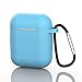 Produktbild AirPods Hülle Schutzhülle Silikon Schutzhülle, Mit Karabiner Kompatibel mit dem Apple AirPods Charging Case 2 & 1, Front-LED Sichtbar, Anti-verlorener Bügel-Anti-Staub-Stecker (Hellblau)