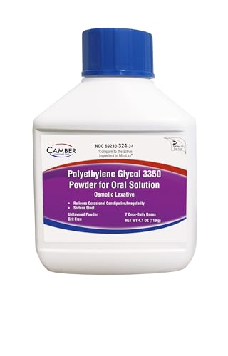 Camber Polyethylene Glycol 3350 Powder for Solution, Osmotic Laxative, Relieves Occasional Constipation, Unflavored 119 gr.
