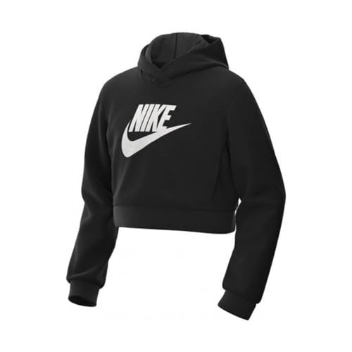 NIKE FD2925-010 G NSW CLUB FLC CRP HDY HBR Sweatshirt Girl's BLACK/WHITE Size L