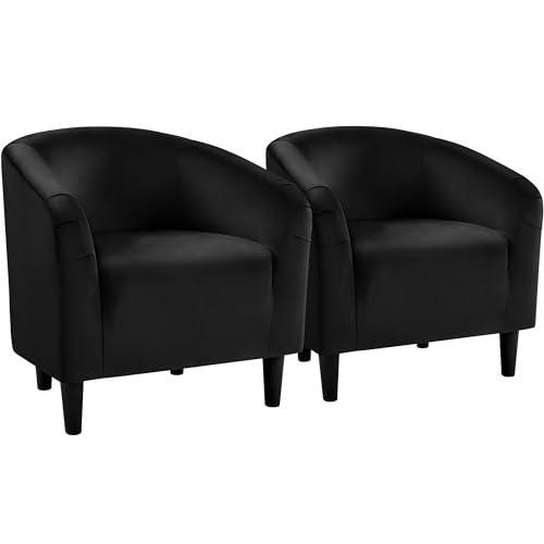 Yaheetech Black Accent Chairs Set of 2, Cozy Velvet Barrel Chair, Modern Club Chair with...
