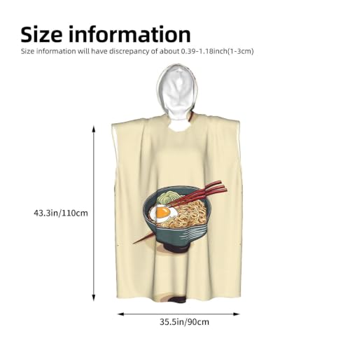 Poncho à capuche en microfibre doux et léger imprimé ramen