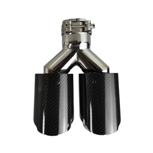 ASADF Terminales de Escape 1 Silenciador Cola Fibra Carbono Universal Coche Longitud Misma Pulido Forma Y Doble Salida Sarga Punta Escape Brillante Cola Tubo Escape(76.2-101)