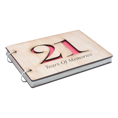Álbum de recortes para el 21.o aniversario – Álbum de memoria con cubierta de madera – Grabado '21 años de recuerdos' en la parte frontal – Álbum de recuerdos de 25 páginas – Papel reciclado miniatura 3