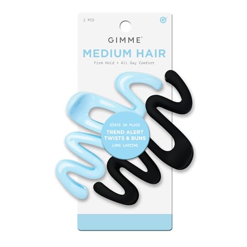 Gimme Beauty Medium Hair Trend Alert Twists & Buns - Break-Resistant, Recycled Plastic Clip - Non-Slip, Firm Hold Clip for All Hair Types - Trendy Wave Design - Black/Blue