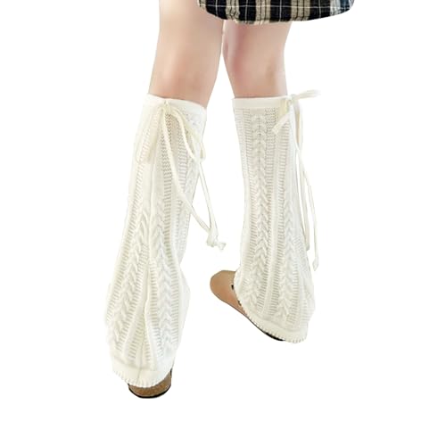 Image of Knitted Leg Warmer for Women,Y2K Kawaii White Leg Warmer Cute Fashion Ankle Warmer with Adjustable String Lolita Accessories for Women