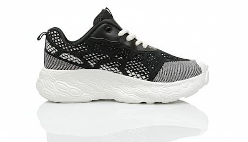 Athletic Running Shoes, Black and White, Mesh Upper, Lightweight Cushioned Sole