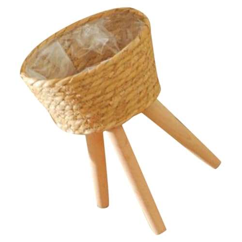 YARNOW Jardinera De Piso Cestas De Mimbre con Patas Contenedor De Maceta Soporte para Macetas Soporte para Plantas En Maceta Macetero De Mimbre Soporte De Exhibición Interior De Madera