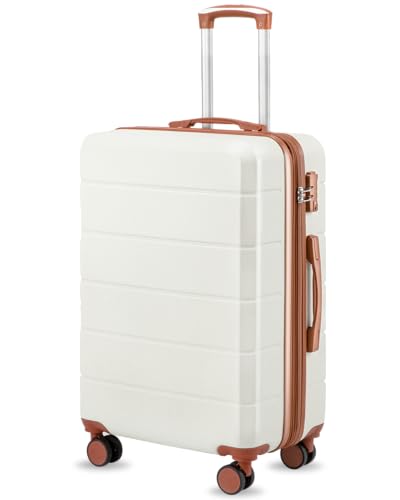 Image of YOETEY 24 Inch Checked Luggage with Spinner Wheels, Expandable Hardside Medium Suitcase with 360 Spinner Wheels & TSA Lock, Durable ABS Travel Suitcase for 3-5 Day Trips (24 in, White)