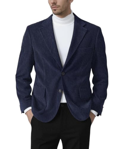 Mens Formal Corduroy Blazers Casual Suit Jacket for Men Vintage Slim Fit Work Wear Notched Lapel Sport Coat