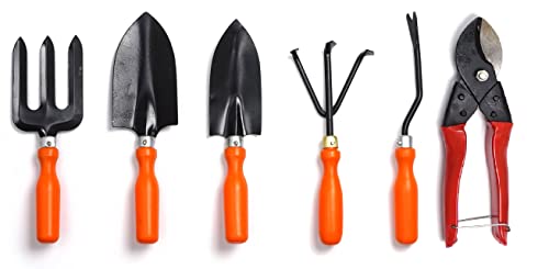 ACHRO Gardening Tool Set of 6 for Home Gardening |Weeder, Rake, Big Trovel, Small Trovel, Fork and Pruner | Comfortable Grip Handle | Rust Free Metal | Digging Tool Set