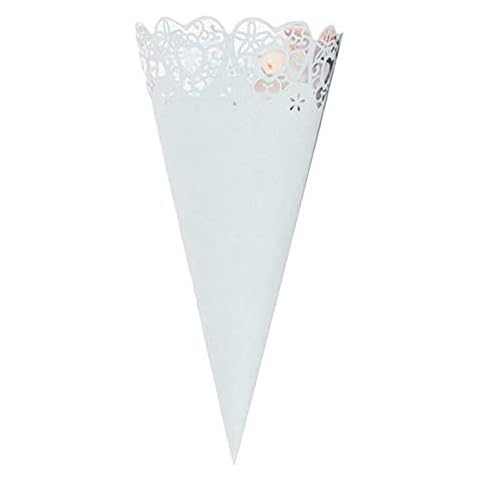 Wedding Confetti Cones, Bebester 50PCS Cones for Confetti Paper Petal Cones Hollow Print Candy Holder Party Favors Lace Paper Cones Crafts Wedding Supplies (White) Cover