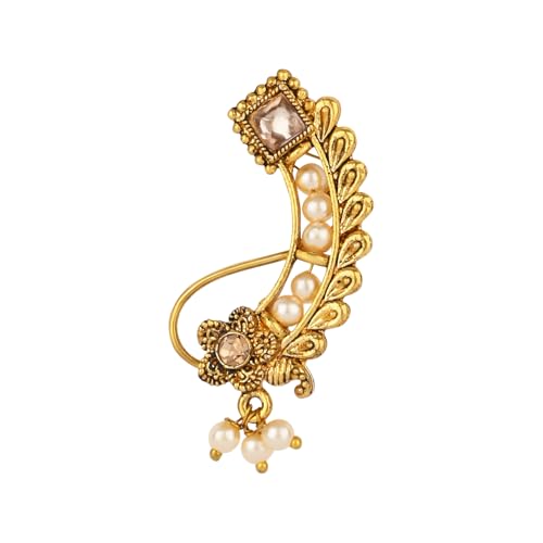 Image of I Jewels Gold Plated Traditional Non Piercing Maharashtrian Pearl Nath For Women