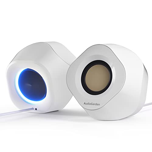 LTC AG-202 Bluetooth Computer Speakers, 2.0 Channel Desktop Speakers with 5 RGB Backlit Modes, USB Powered, Bluetooth 5.0/3.5mm AUX/USB-C Audio Input, White