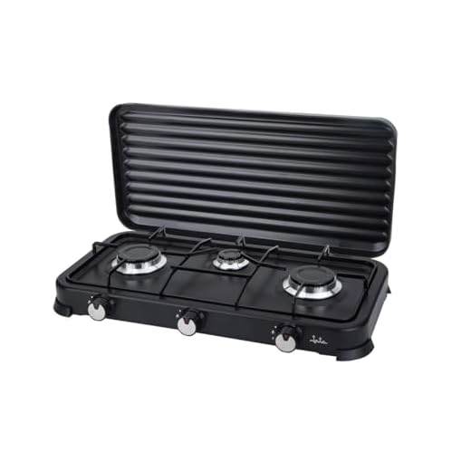 Jata JECG2703 Cocina de Gas portátil de 3 fuego con parrilla, Apta para butano y propano, Tapa protectora extraíble, Ideal para camping, Ocupa poco espacio