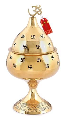 Image of UAPAN akhand Jyoti Akhand Diya Decorative Brass & Glass Oil Lamp with Glass Cover for Pooja Templ I Tea Light Holder Lantern (11 Inch)