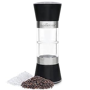 PrimeKitchen Dual Spice Mill – Salt Shaker and Pepper Mill in One – Spice Container with Adjustable Ceramic Grinder – Chilli Mill – German Brand