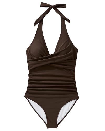 Image of SUUKSESS Women Sexy Tummy Control One Piece Swimsuits Halter Push Up Bathing Suits