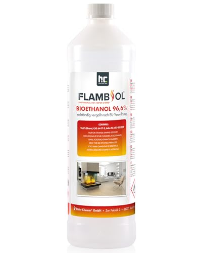 FLAMBIOL Bioethanol 96,6% Premium 1 x 1 L - Ethanol für Tischkamin, Kamin & Gartendeko für Draußen - Rauch- und Rußfrei - Aus Mais & Zuckerrüben