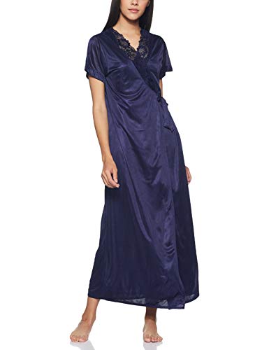 Clovia Women's Satin Sleepwear (NSM289P08-O_Blue_Free Size) - Image 7