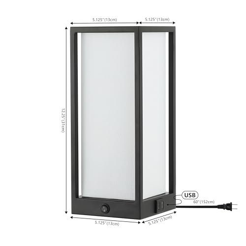 Lámpara de mesa rectangular negra con puerto USB 12 pulg miniatura 3