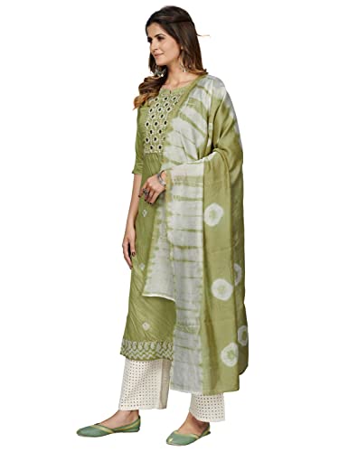 Image of Vbuyz Women's Printed & Embroidered Straight Cotton Stitched Kurta With Dupatta
