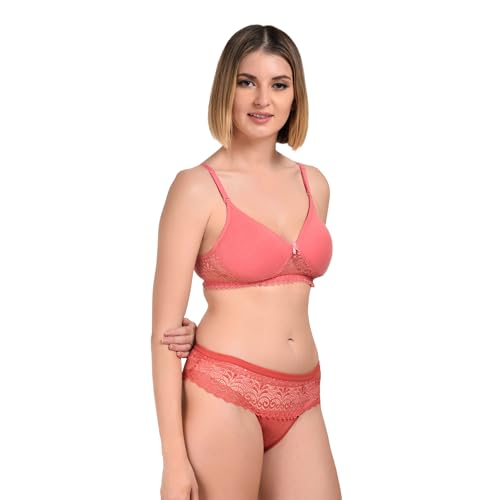 Image of UNITRUST Women's Padded Bra & Panty Set - Soft Stretchable Fabric with Lace Design | Stylish & Comfortable Lingerie