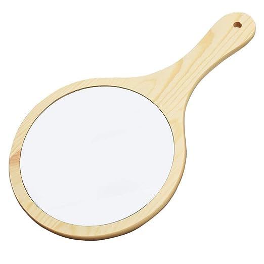 BANIRA Portable Round Wooden Handheld Beauty Makeup Hand Mirror with Hanging Handle-image-24