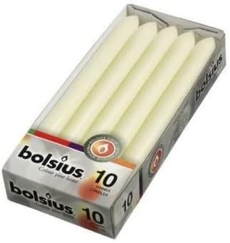 BOLSIUS Ivory Dinner Candles - 10 Pack Unscented 9 Inch Straight Taper Candle Set - 8 Hour Burn Time - Premium European Quality - Smokeless And Dripless Household, Spa, Wedding, And Party Candlestick