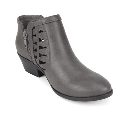 Image of Soda CHANCE Womens Perforated Cut Out Stacked Block Heel Ankle Booties (Wide Fit Available)