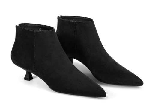 Image of Coutgo Womens Kitten Low Heel Booties Pointed Toe Short Ankle Boots Back Zipper Fall Shoes