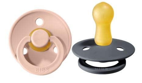 Image of BIBS Baby Pacifier | BPA-Free Natural Rubber | Made in Denmark | Blush/Iron 2-Pack (0-6 Months)