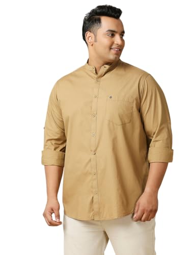 Image of Thomas Scott Mens | Full Sleeve | Solid Plain Color | Regular Fit | Plus Size | 100% Cotton | Mandarin Collar | Casual | Shirt