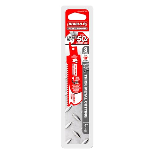 Image of Diablo Steel Demon Carbide Teeth Reciprocating Saw Blades with Perma-Shield Coating for Thick Metal - 4 inch Length, 8 TPI, 3-Pack - DS0408CF3