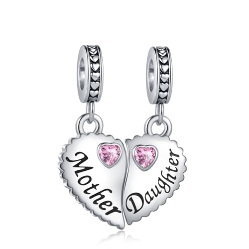 SBI Jewelry Abalorio colgante de corazón con piedra natal rosa compatible con pulseras Pandora para mujer, talla única, Cobre, No es una piedra preciosa